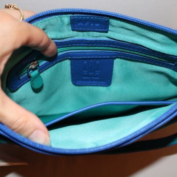 ili New York Blue & Green Leather Crossbody Purse for Women - New - Picture 4 of 4